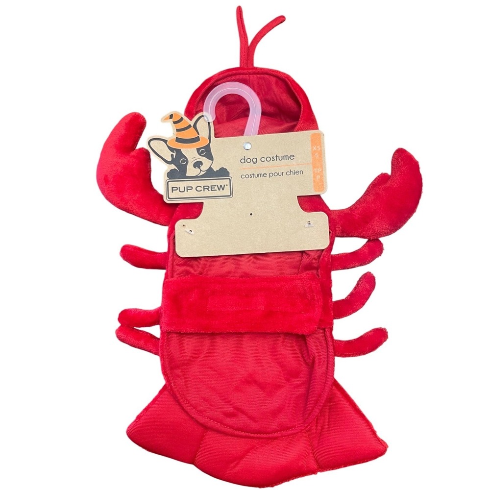 Pup Crew Lobster Dog Costume‎ Red XS/S Halloween Pet Outfit Hooded Plush NWT